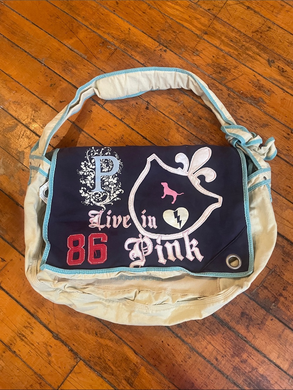Vintage y2k Victoria’s Secret Canvas Messenger Bag PINK Embroidered Design